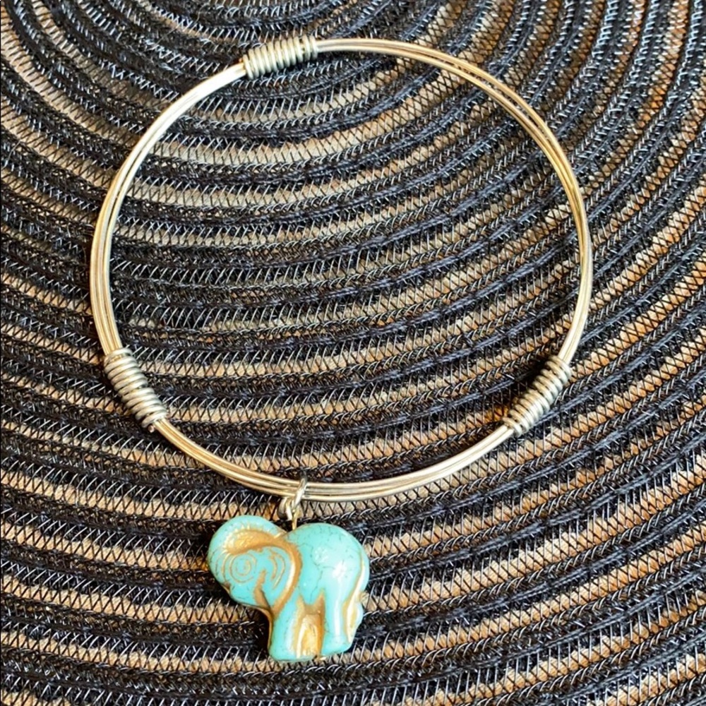 Turquoise Blue Elephant Charm Silver Bracelet